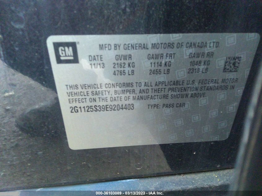 2014 CHEVROLET IMPALA LT - 2G1125S39E9204403