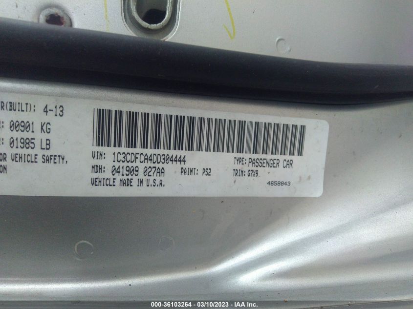 2013 DODGE DART LIMITED - 1C3CDFCA4DD304444