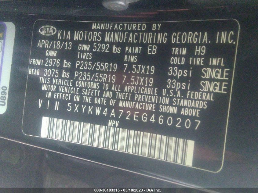 2014 KIA SORENTO SX - 5XYKW4A72EG460207