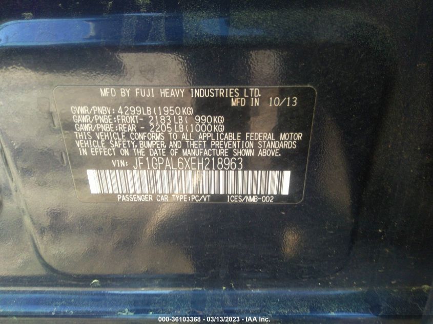 2014 SUBARU IMPREZA WAGON 2.0I SPORT PREMIUM - JF1GPAL6XEH218963