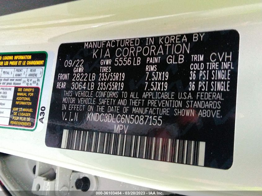 2022 KIA EV6 WIND - KNDC3DLC6N5087155