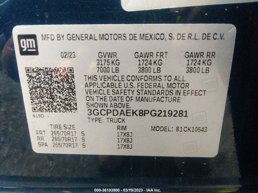 2023 CHEVROLET SILVERADO 1500 WORK TRUCK - 3GCPDAEK8PG219281