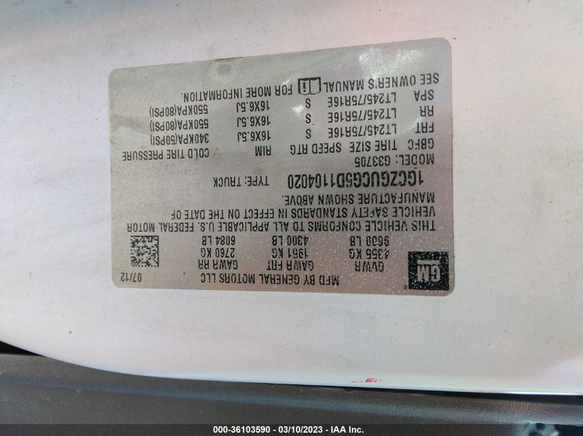 2013 CHEVROLET EXPRESS CARGO VAN - 1GCZGUCG5D1104020