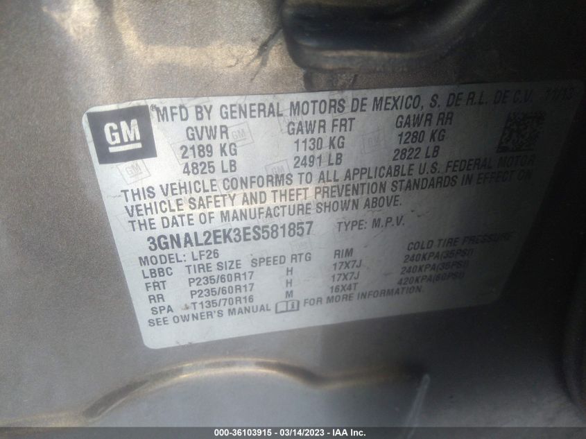 2014 CHEVROLET CAPTIVA SPORT FLEET LS - 3GNAL2EK3ES581857