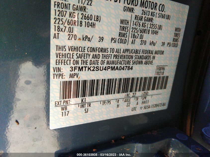 2023 FORD MUSTANG MACH-E CALIFORNIA ROUTE 1 3FMTK2SU4PMA04784