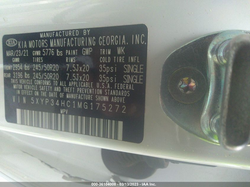 2021 KIA TELLURIDE EX - 5XYP34HC1MG175272