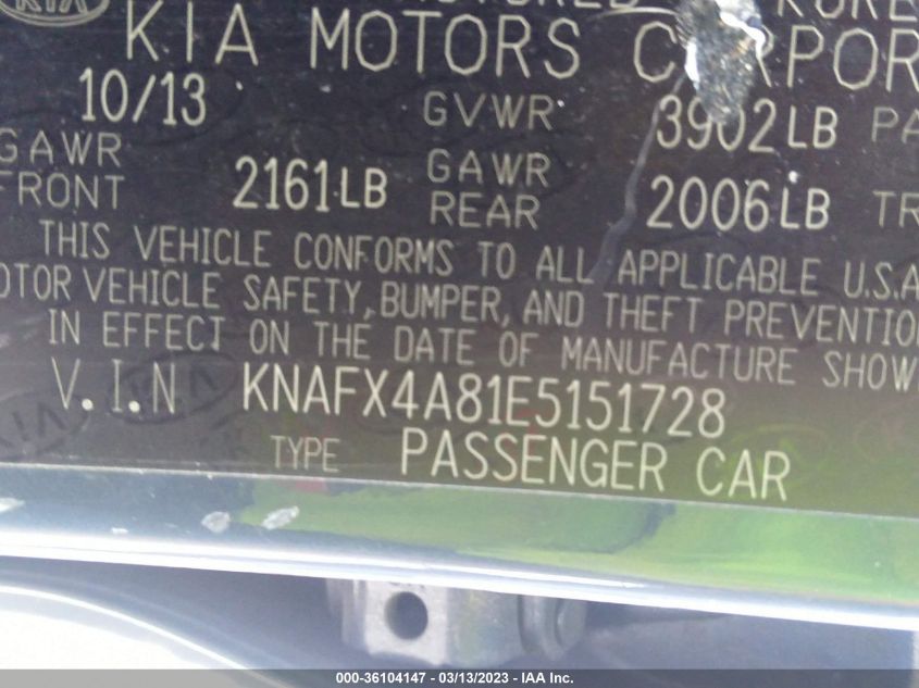 2014 KIA FORTE EX - KNAFX4A81E5151728