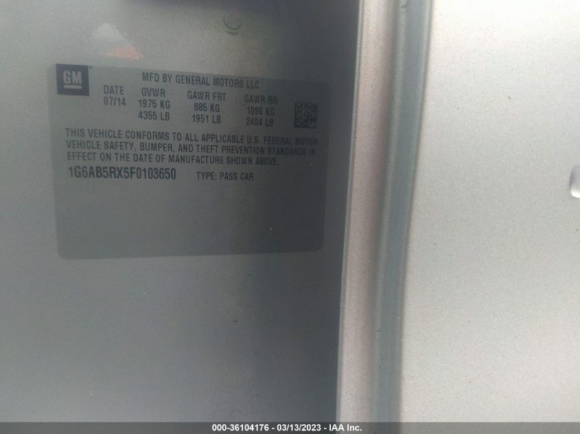 2015 CADILLAC ATS SEDAN LUXURY RWD - 1G6AB5RX5F0103650