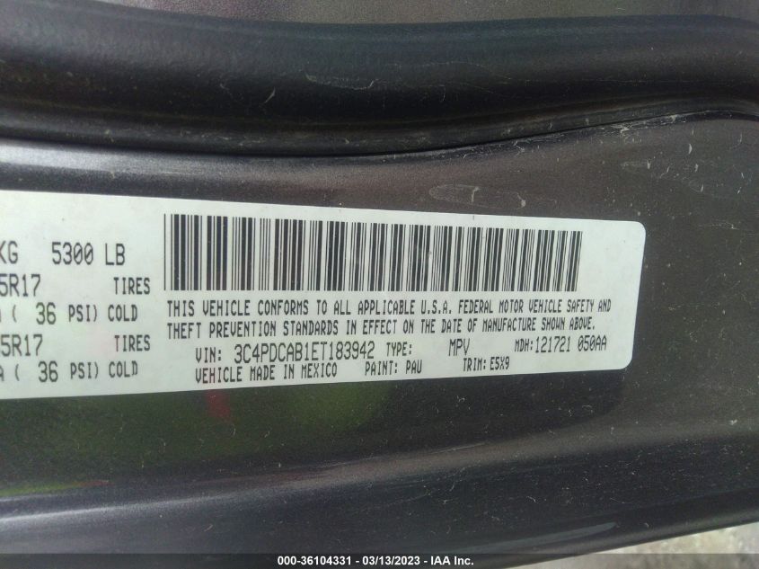 2014 DODGE JOURNEY AMERICAN VALUE PKG - 3C4PDCAB1ET183942