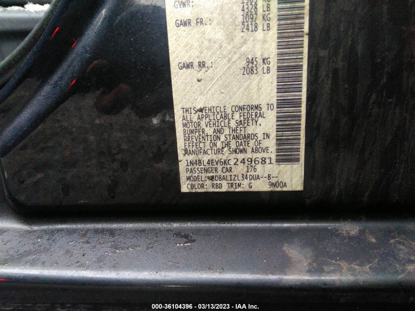 2019 NISSAN ALTIMA 2.5 SL - 1N4BL4EV6KC249681