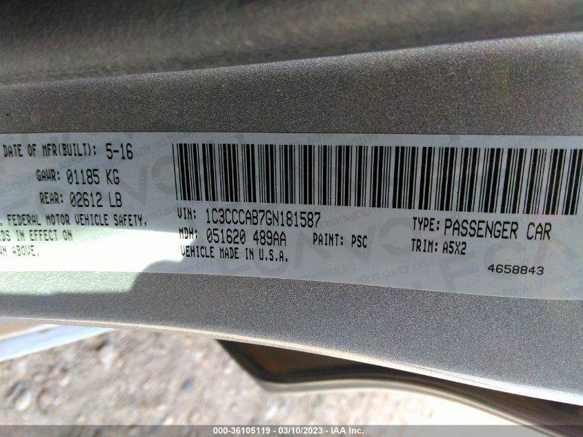 2016 CHRYSLER 200 LIMITED - 1C3CCCAB7GN181587