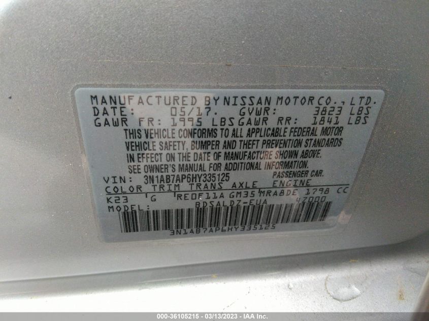 2017 NISSAN SENTRA SV - 3N1AB7AP6HY335125