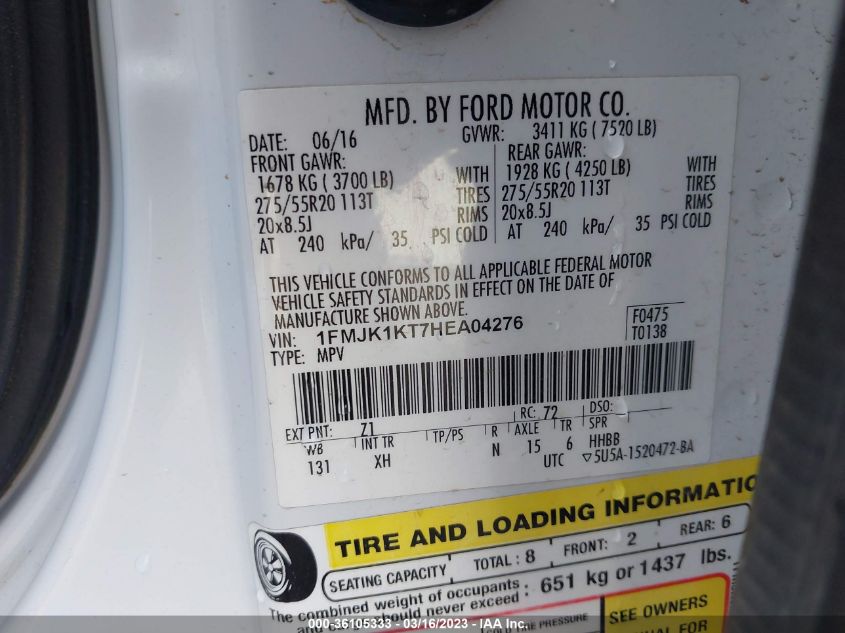 2017 FORD EXPEDITION EL LIMITED 1FMJK1KT7HEA04276