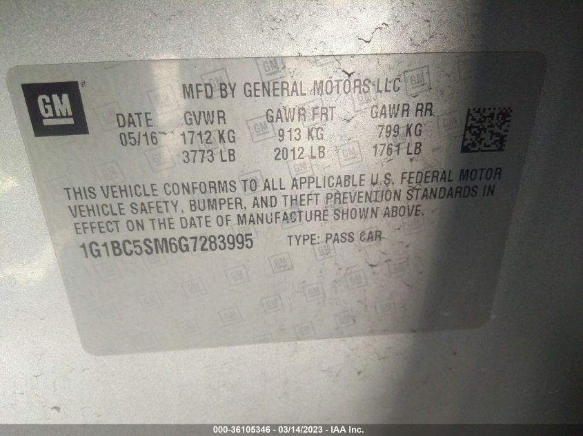 2016 CHEVROLET CRUZE LS - 1G1BC5SM6G7283995