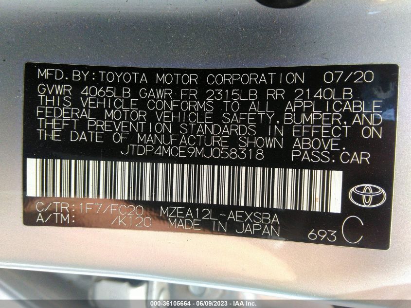2021 TOYOTA COROLLA SE/APEX SE - JTDP4MCE9MJ058318
