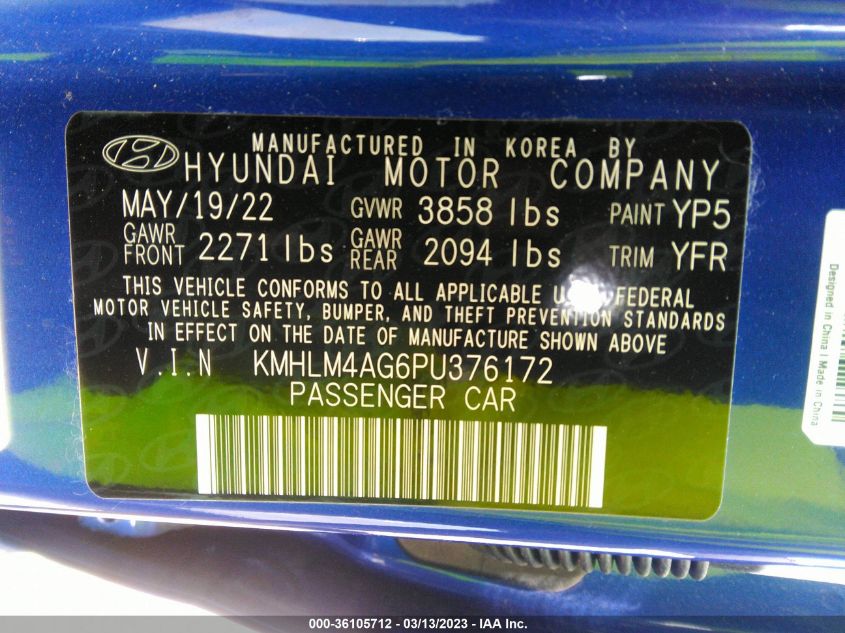 2023 HYUNDAI ELANTRA SEL - KMHLM4AG6PU376172