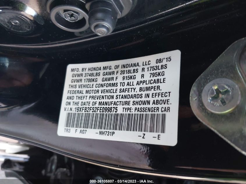 2015 HONDA CIVIC SEDAN LX - 19XFB2F52FE099875