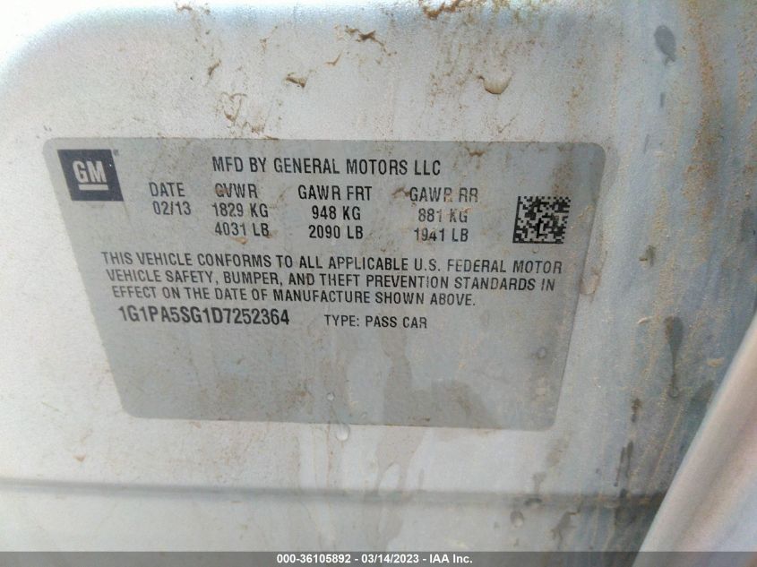 2013 CHEVROLET CRUZE LS - 1G1PA5SG1D7252364