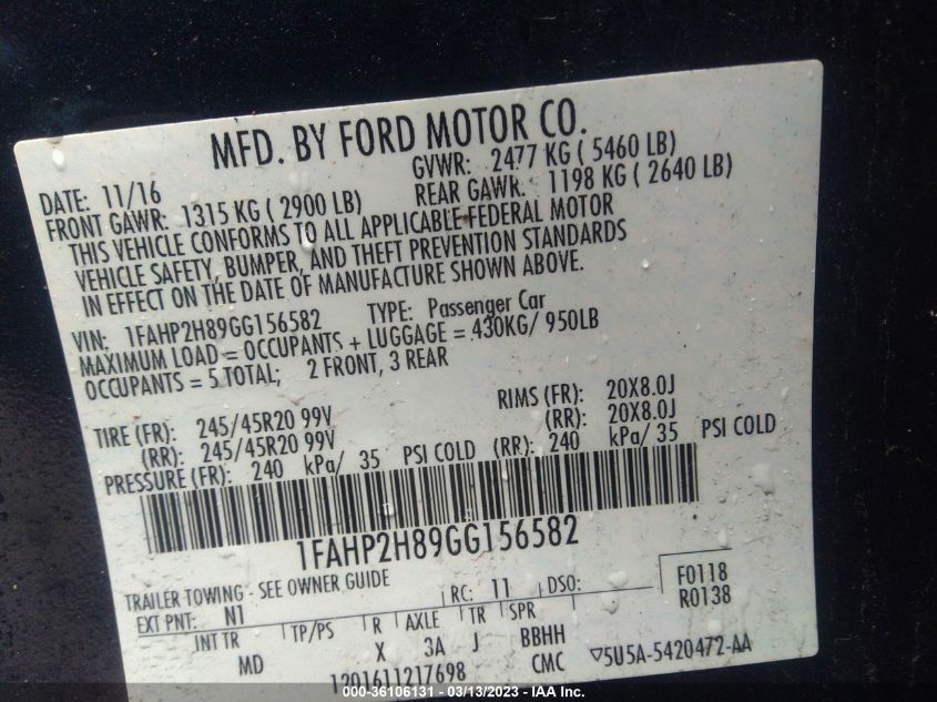 2016 FORD TAURUS SEL - 1FAHP2H89GG156582