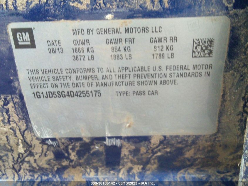 2013 CHEVROLET SONIC LT - 1G1JD5SG4D4255175