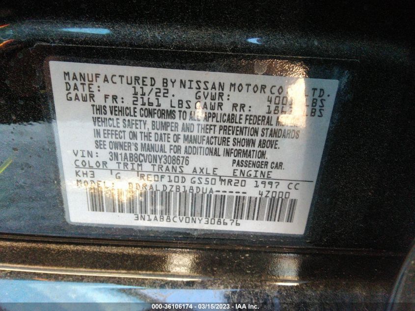 2022 NISSAN SENTRA SV - 3N1AB8CV0NY308676