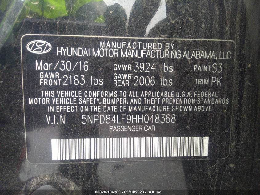 VIN 5NPD84LF9HH048368 2017 HYUNDAI ELANTRA SE