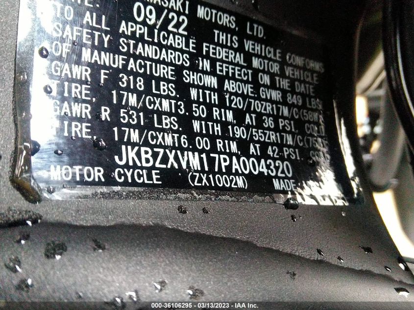 2023 KAWASAKI ZX1002 M JKBZXVM17PA004320