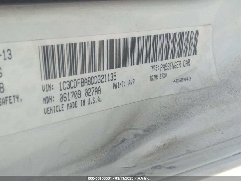 2013 DODGE DART SXT - 1C3CDFBA8DD321135
