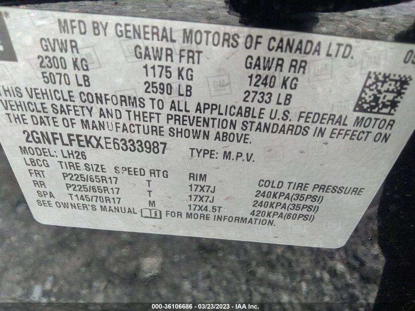 2014 CHEVROLET EQUINOX LT - 2GNFLFEKXE6333987