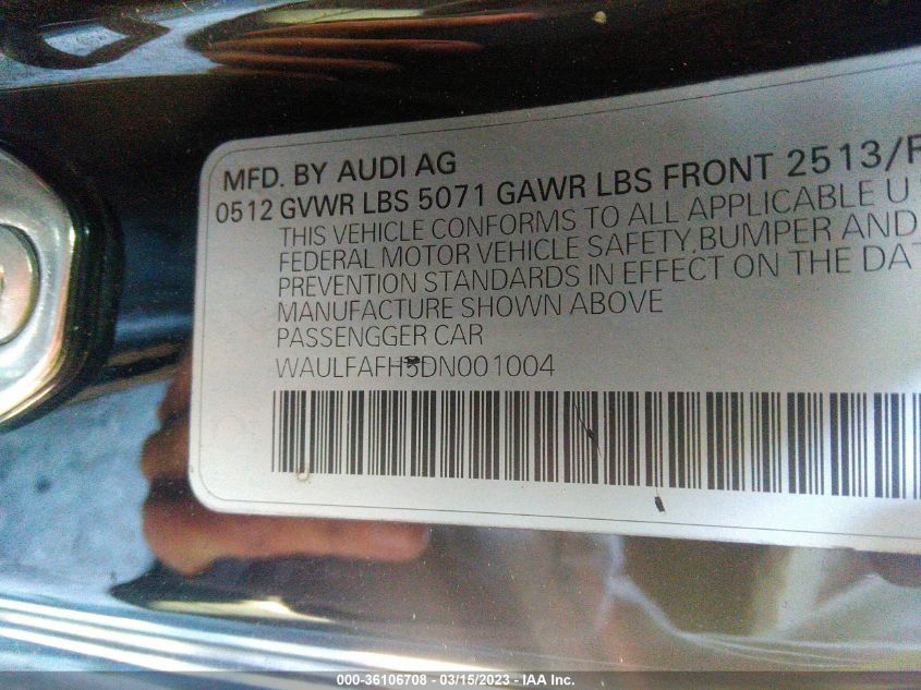 2013 AUDI A5 PREMIUM PLUS WAULFAFH5DN001004