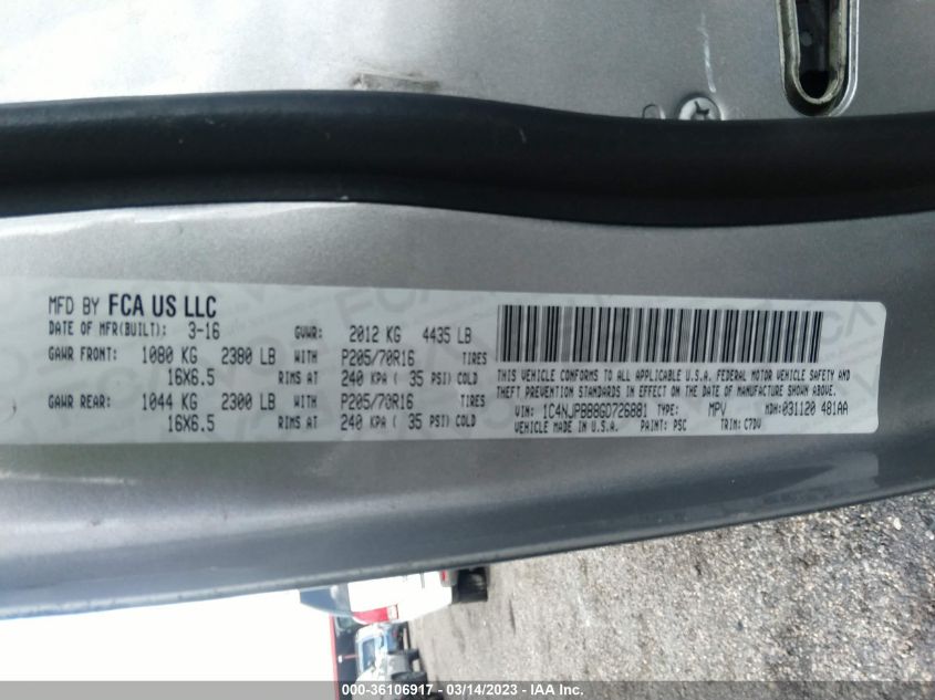 2016 JEEP PATRIOT SPORT - 1C4NJPBB8GD726881