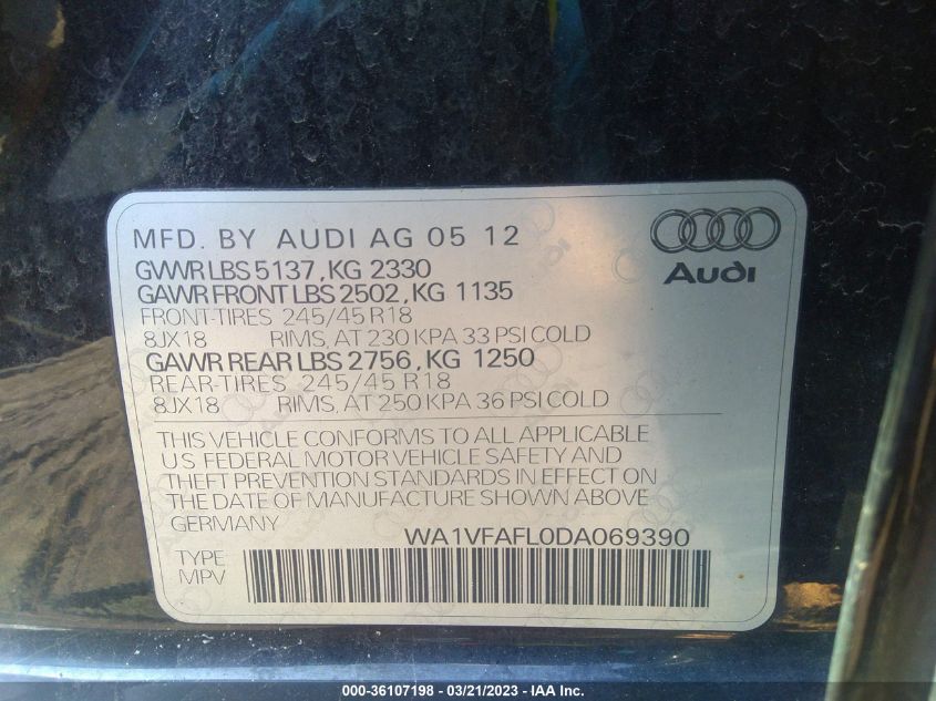 2013 AUDI ALLROAD PRESTIGE - WA1VFAFL0DA069390