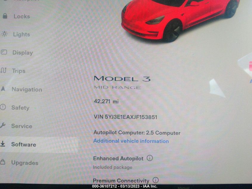 2018 TESLA MODEL 3 RANGE BATTERY - 5YJ3E1EAXJF153851