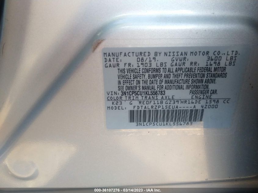 2019 NISSAN KICKS S - 3N1CP5CU1KL556783