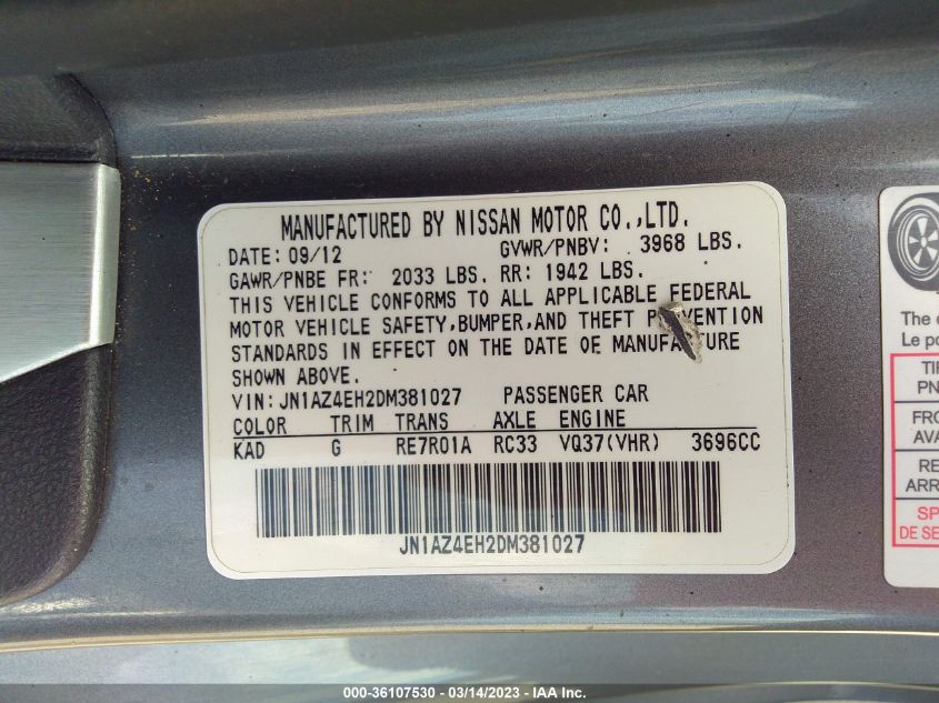 2013 NISSAN 370Z TOURING - JN1AZ4EH2DM381027