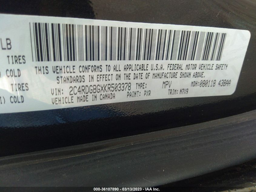 2019 DODGE GRAND CARAVAN SE PLUS - 2C4RDGBGXKR503378