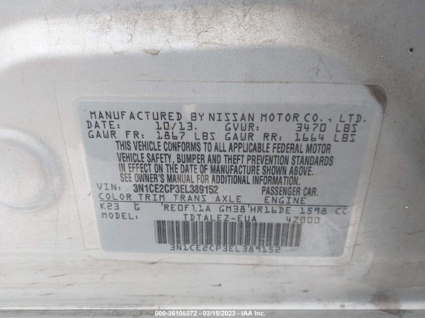 2014 NISSAN VERSA NOTE SV - 3N1CE2CP3EL389152
