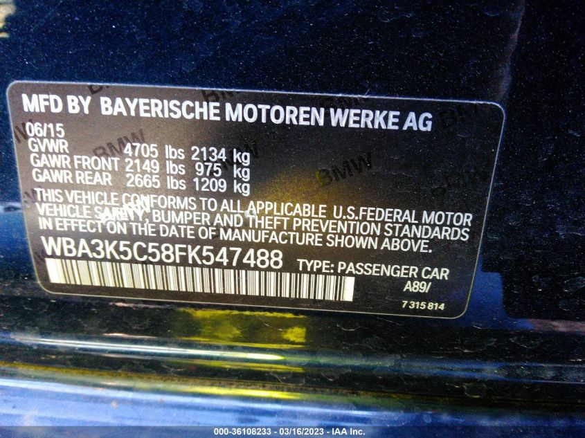 2015 BMW 3 SERIES 328D XDRIVE - WBA3K5C58FK547488