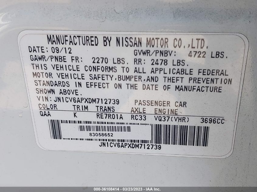 2013 INFINITI G37 JOURNEY - JN1CV6APXDM712739