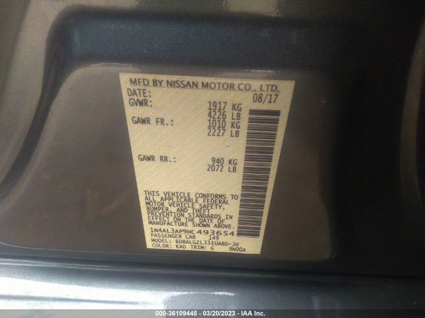 2017 NISSAN ALTIMA 2.5 S - 1N4AL3AP9HC493654