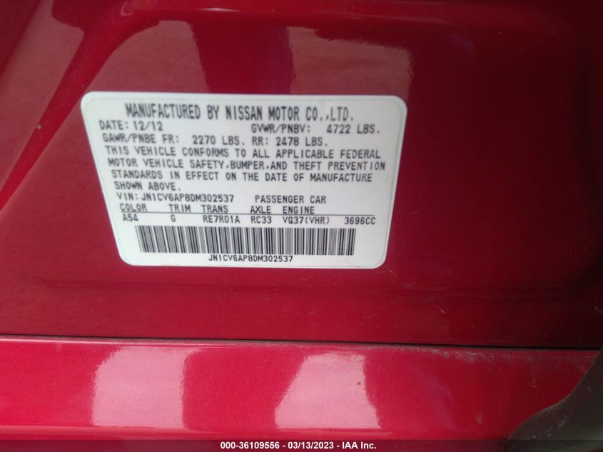 2013 INFINITI G37 SEDAN JOURNEY - JN1CV6AP8DM302537