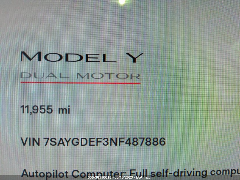 2022 TESLA MODEL Y PERFORMANCE - 7SAYGDEF3NF487886