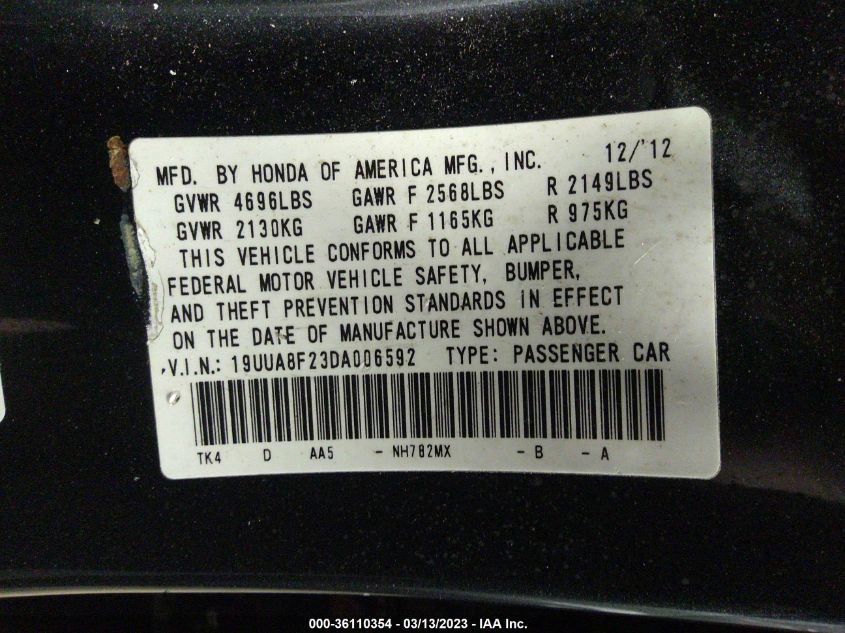 2013 ACURA TL - 19UUA8F23DA006592