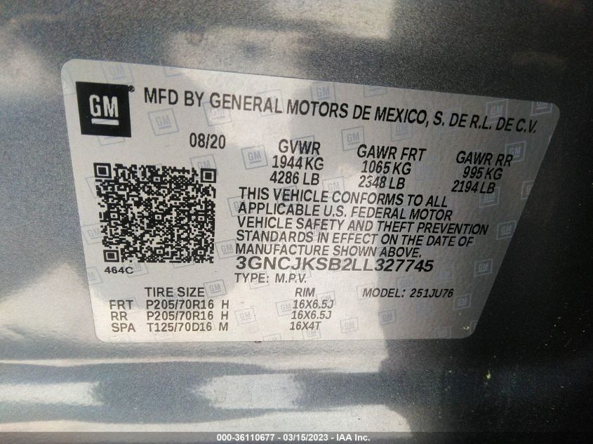 2020 CHEVROLET TRAX LS - 3GNCJKSB2LL327745