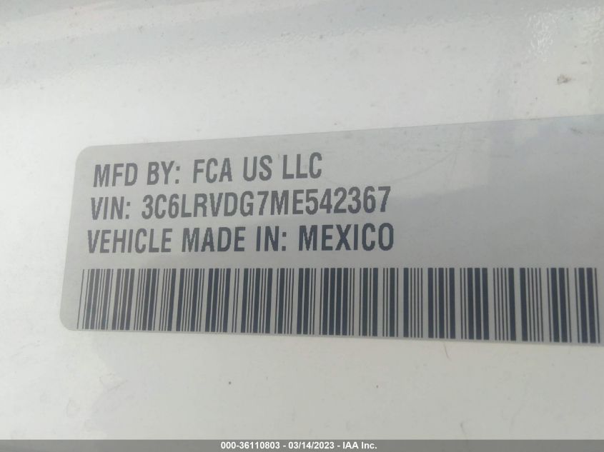 2021 RAM PROMASTER CARGO VAN 3C6LRVDG7ME542367
