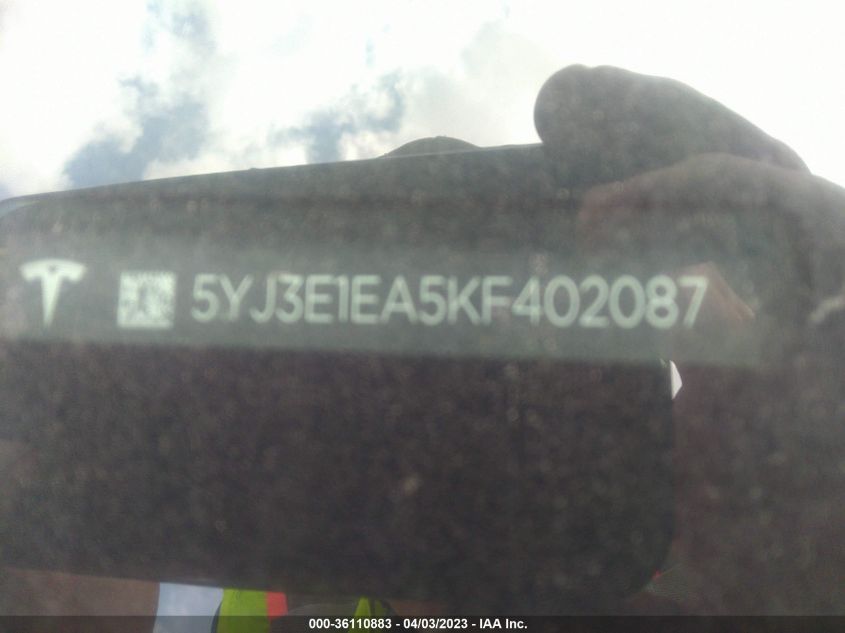 2019 TESLA MODEL 3 RANGE - 5YJ3E1EA5KF402087