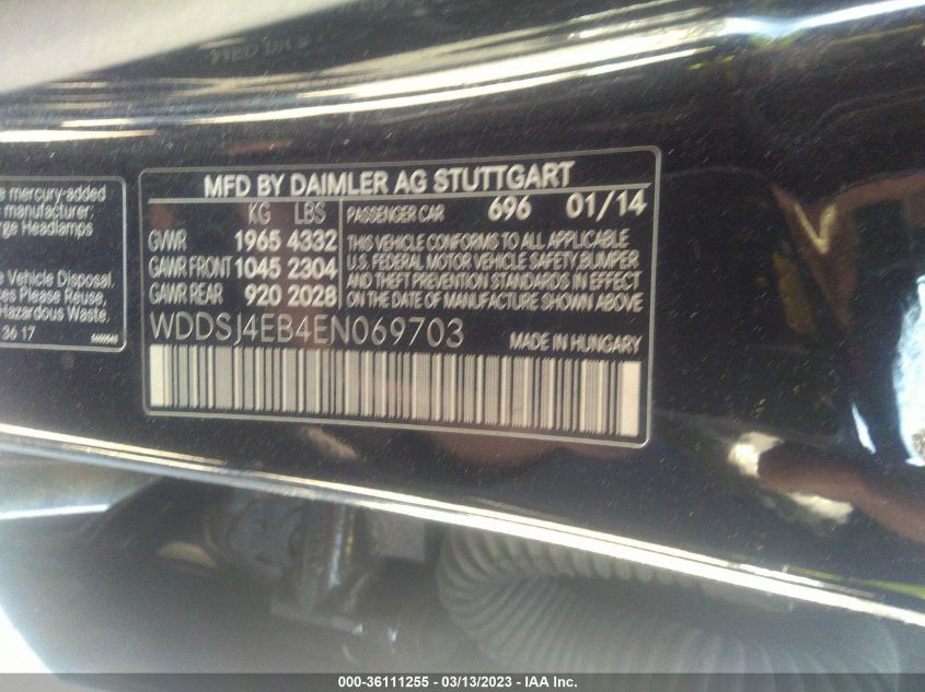 2014 MERCEDES-BENZ CLA-CLASS CLA 250 - WDDSJ4EB4EN069703