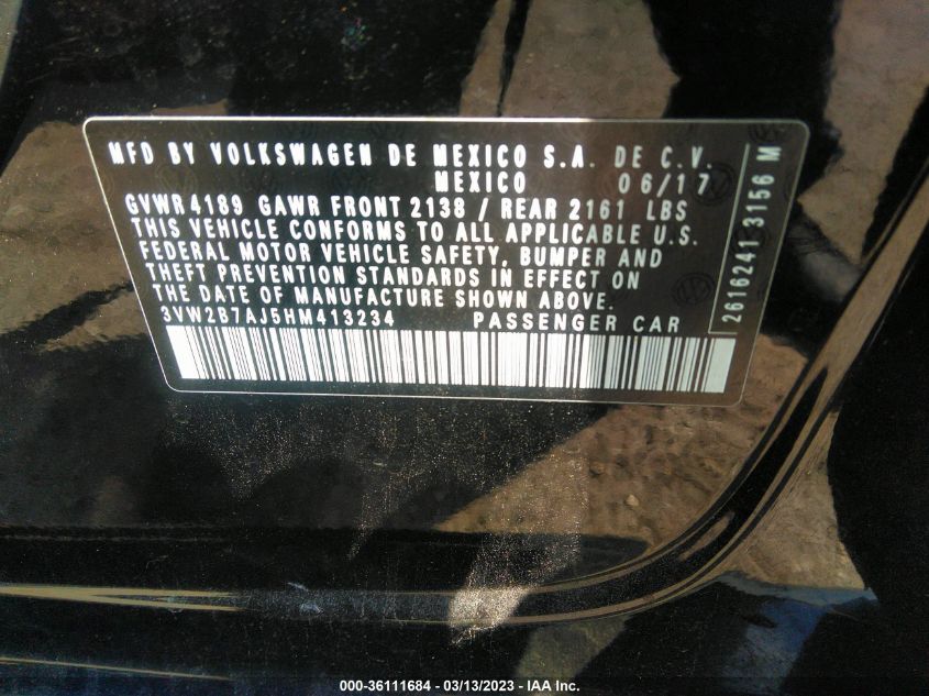 2017 VOLKSWAGEN JETTA 1.4T S - 3VW2B7AJ5HM413234