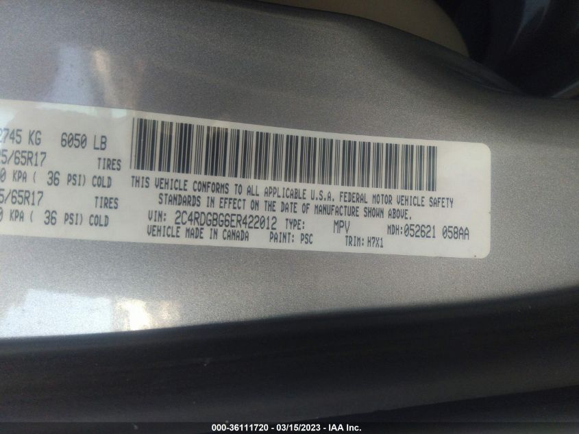 2014 DODGE GRAND CARAVAN AMERICAN VALUE PKG - 2C4RDGBG6ER422012