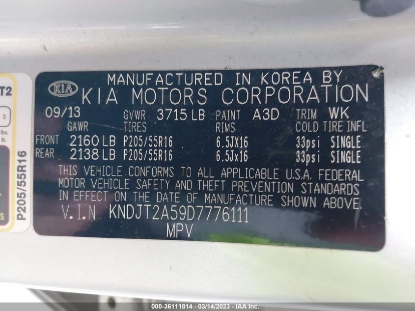 2013 KIA SOUL BASE - KNDJT2A59D7776111